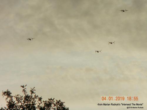 On April 1, 2019, four unmarked V-22 Ospreys flew over my house and into the nearby canyon mountains as they chased an unknown circular craft. I  was able to shoot pictures and spectacular videos (check out the posted video) of what are supposed to be rarely publicly seen aircraft.
