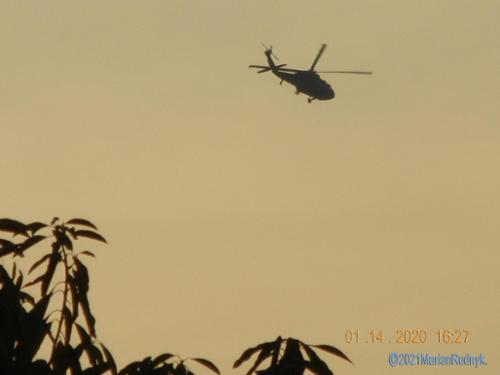 On Jan. 14, 2020 a military Blackhawk that had been seemingly patrolling the hillsides & canyons, made this picturesque landing approach at sunset towards the BigM mountain canyons, where it landed. 

Make sure to also check out the also posted video of this event.