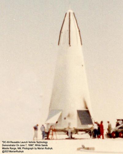 I got this shot of the DC-XA spacecraft just after it's successful test flight on June 7, 1996 at White Sands Missile Test Range. My brother Adrian attended with me as my VIP guest.
