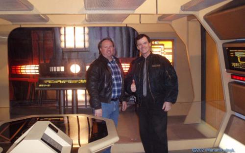 In 2011,  from the set of the TNG Enterprise engine room, I did a presentation about the visual effects work I did on "Star Trek 9: Insurrection".  At one point I was joined by Roger Sides who did props for Star Trek: TNG. Turns out everyone wanted my crew jacket too! 
(c)2011MarianRudnyk