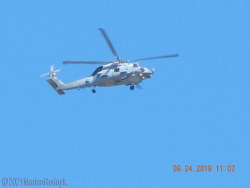 Only 4 days before (see other pic) after Seahawk hovered over our house, 2 more Seahawks show up (this is one of them, see also video) & then head into the BigM canyons. Powerful APS-124 Search Radar(disk), nose mounted FLIR, & magnetic anomaly detector - obviously seem to be hunting "something"...
