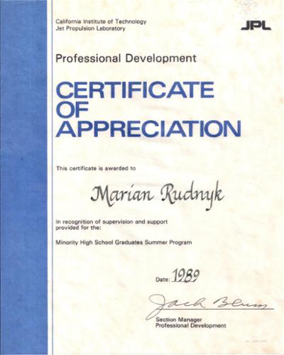 I always supported various school & educational programs, & in this instance got a Certificate of Appreciation for my work in supporting the
"Minority High School Graduates Summer Program" in 1989.